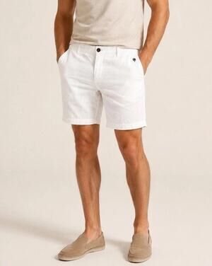 GANESH Men’s White Linen Shorts 32 Regular Fit Italian Resort Bermuda Coastal